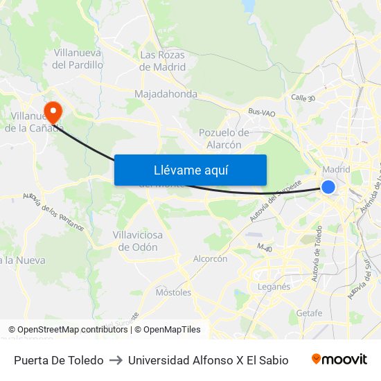Puerta De Toledo to Universidad Alfonso X El Sabio map
