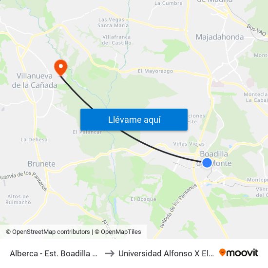 Alberca - Est. Boadilla Centro to Universidad Alfonso X El Sabio map