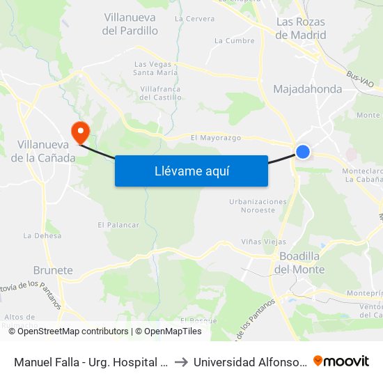 Manuel Falla - Urg. Hospital Pta. De Hierro to Universidad Alfonso X El Sabio map