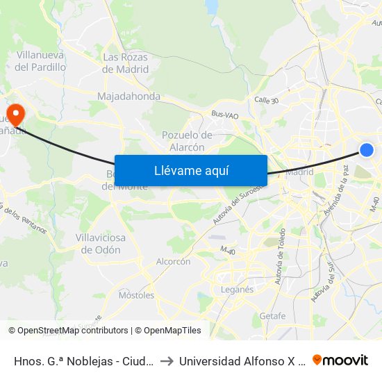Hnos. G.ª Noblejas - Ciudad Lineal to Universidad Alfonso X El Sabio map