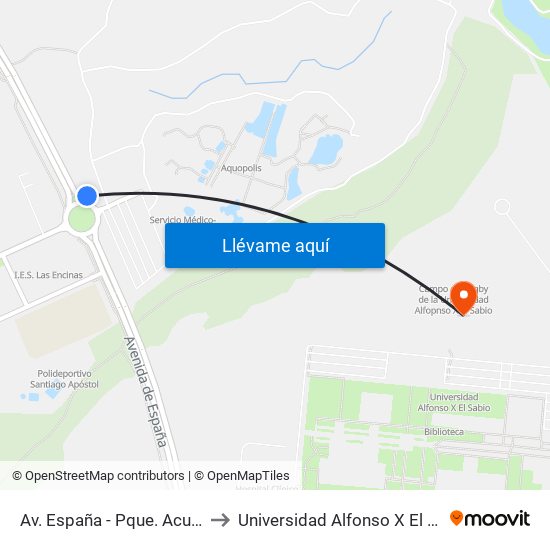 Av. España - Pque. Acuático to Universidad Alfonso X El Sabio map