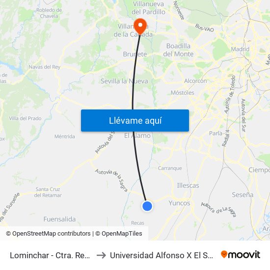 Lominchar - Ctra. Recas to Universidad Alfonso X El Sabio map