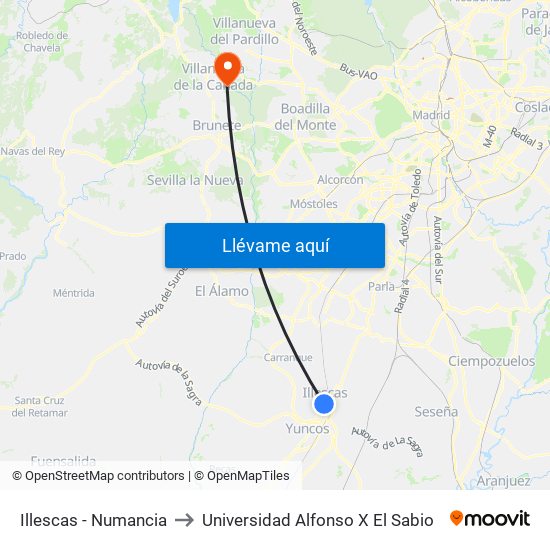 Illescas - Numancia to Universidad Alfonso X El Sabio map