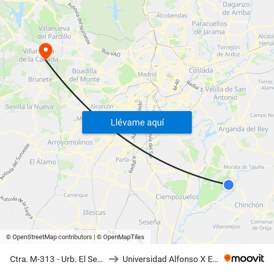 Ctra. M-313 - Urb. El Serranillo to Universidad Alfonso X El Sabio map