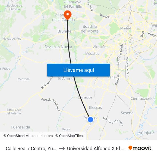 Calle Real / Centro, Yuncos to Universidad Alfonso X El Sabio map