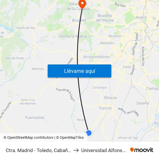 Ctra. Madrid - Toledo, Cabañas De La Sagra to Universidad Alfonso X El Sabio map