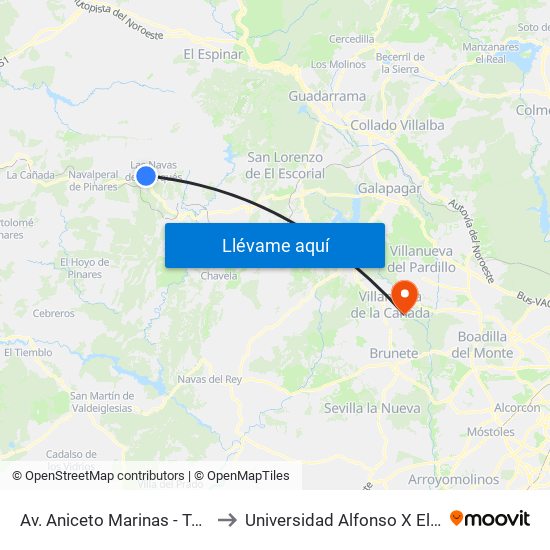 Av. Aniceto Marinas - Turismo to Universidad Alfonso X El Sabio map