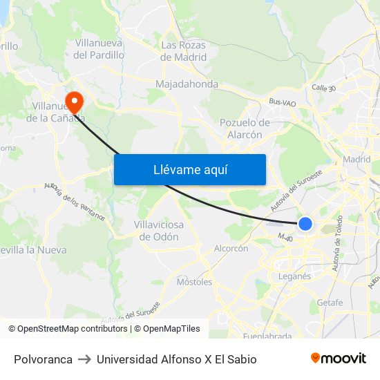 Polvoranca to Universidad Alfonso X El Sabio map