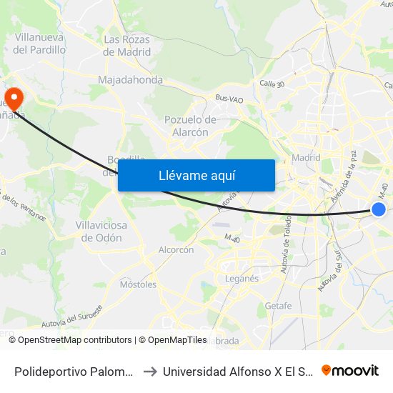 Polideportivo Palomeras to Universidad Alfonso X El Sabio map
