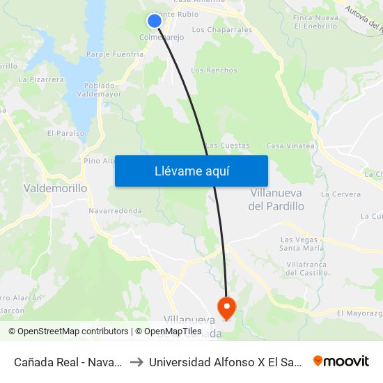 Cañada Real - Navazo to Universidad Alfonso X El Sabio map