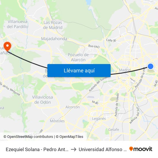 Ezequiel Solana - Pedro Antonio Alarcón to Universidad Alfonso X El Sabio map