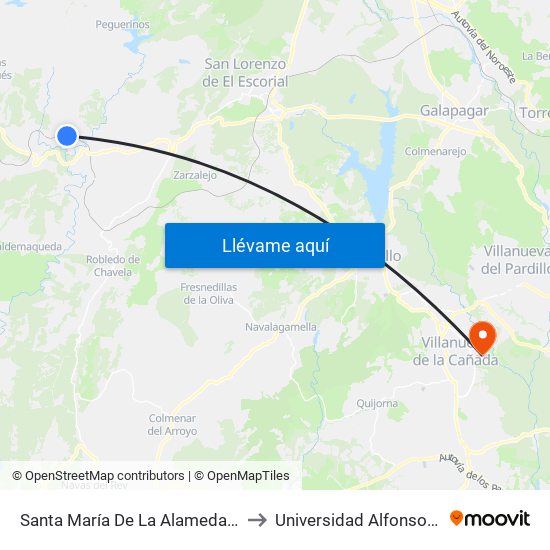 Santa María De La Alameda - Peguerinos to Universidad Alfonso X El Sabio map