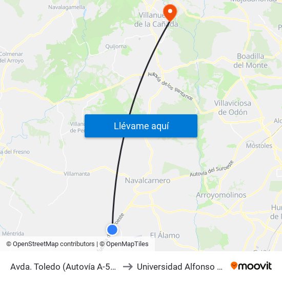 Avda. Toledo (Autovía A-5), Urb. Fado to Universidad Alfonso X El Sabio map