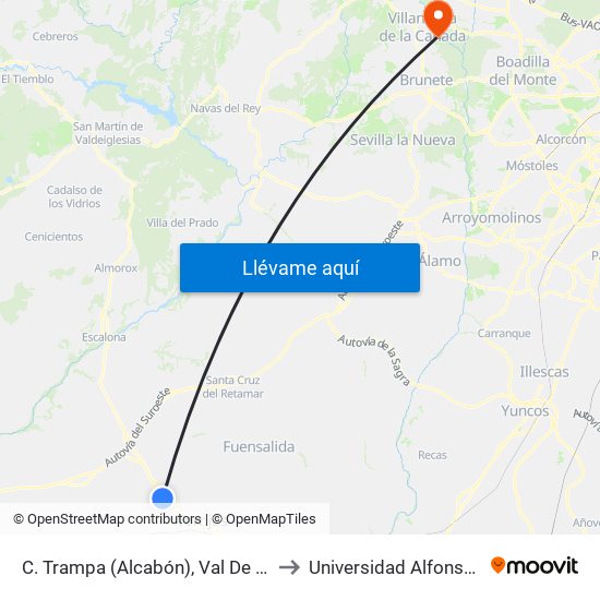 C. Trampa (Alcabón), Val De Santo Domingo to Universidad Alfonso X El Sabio map