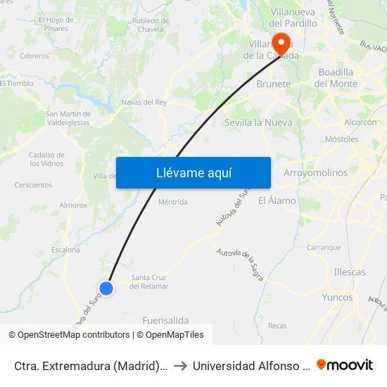 Ctra. Extremadura (Madrid), Quismondo to Universidad Alfonso X El Sabio map
