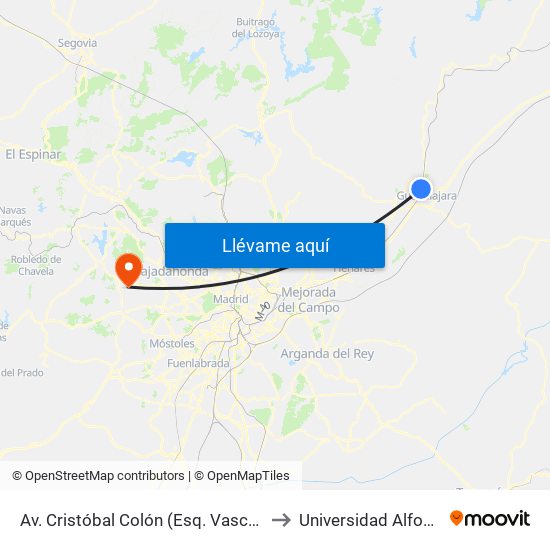 Av. Cristóbal Colón (Esq. Vasco Núñez), Marchamalo to Universidad Alfonso X El Sabio map