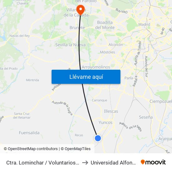 Ctra. Lominchar / Voluntarios Cruz Roja, Yuncler to Universidad Alfonso X El Sabio map