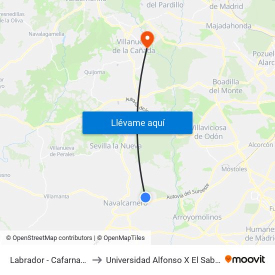 Labrador - Cafarnaún to Universidad Alfonso X El Sabio map