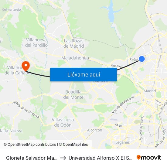 Glorieta Salvador Maella to Universidad Alfonso X El Sabio map