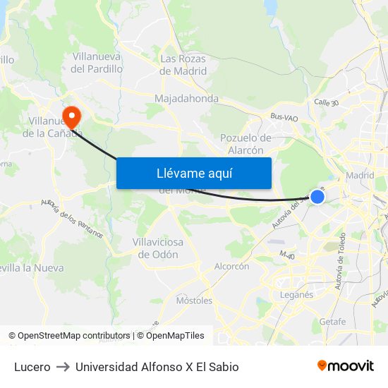 Lucero to Universidad Alfonso X El Sabio map
