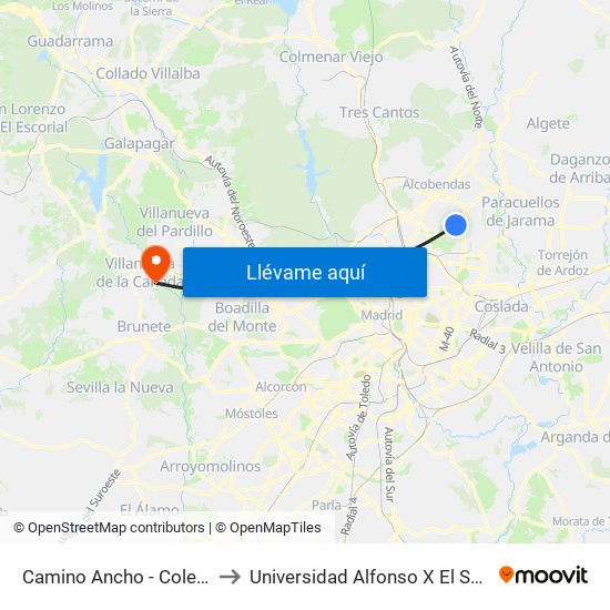 Camino Ancho - Colegio to Universidad Alfonso X El Sabio map