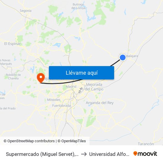 Supermercado (Miguel Servet), Cabanillas Del Campo to Universidad Alfonso X El Sabio map