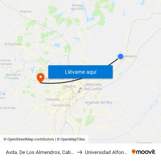Avda. De Los Almendros, Cabanillas Del Campo to Universidad Alfonso X El Sabio map
