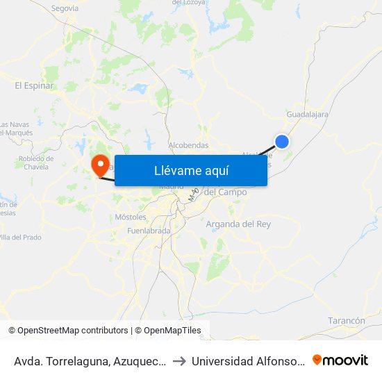 Avda. Torrelaguna, Azuqueca De Henares to Universidad Alfonso X El Sabio map