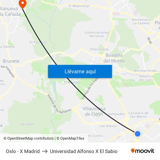 Oslo - X Madrid to Universidad Alfonso X El Sabio map