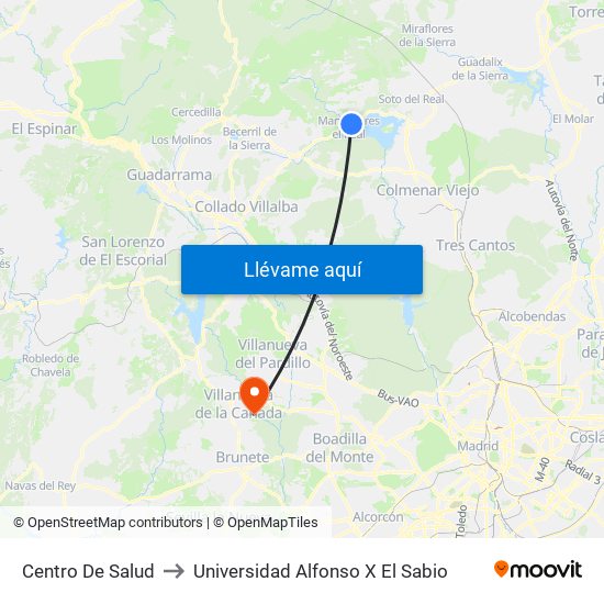 Centro De Salud to Universidad Alfonso X El Sabio map