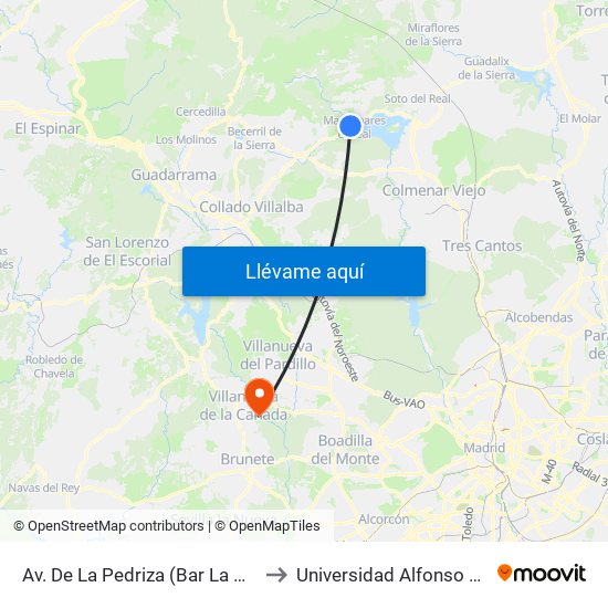 Av. De La Pedriza (Bar La Hora Joven) to Universidad Alfonso X El Sabio map