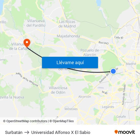 Surbatán to Universidad Alfonso X El Sabio map