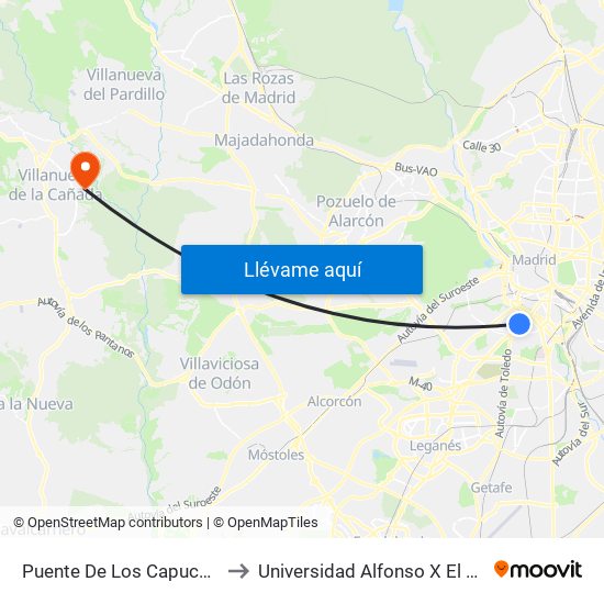 Puente De Los Capuchinos to Universidad Alfonso X El Sabio map