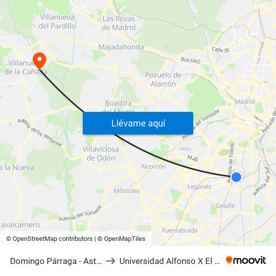 Domingo Párraga - Astillero to Universidad Alfonso X El Sabio map