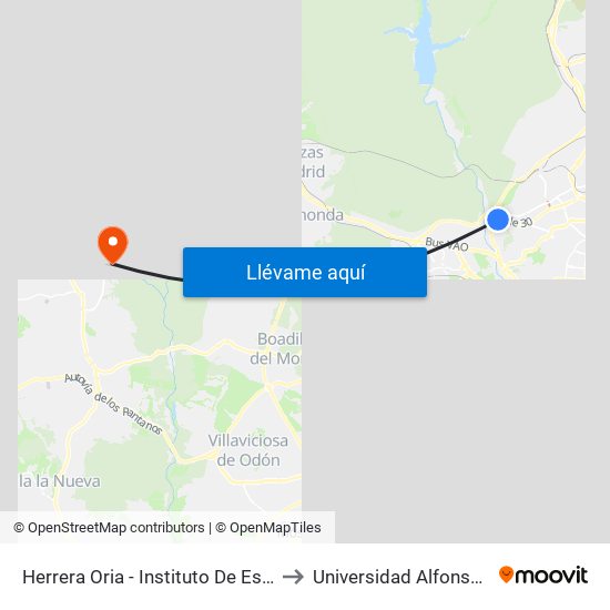 Herrera Oria - Instituto De Estudios Fiscales to Universidad Alfonso X El Sabio map