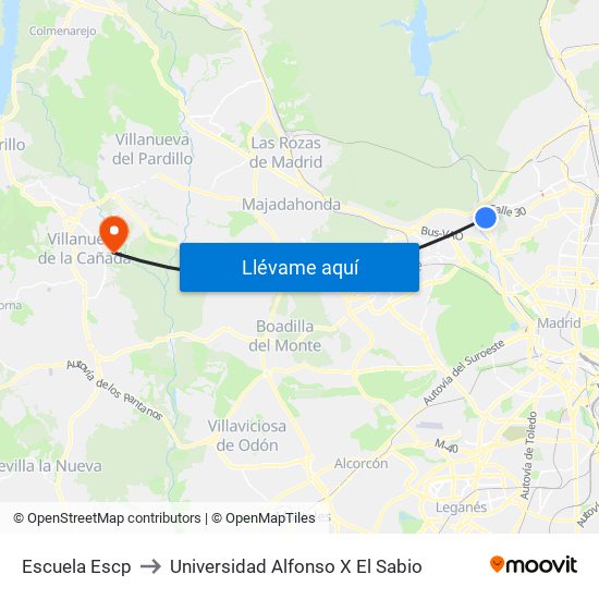 Escuela Escp to Universidad Alfonso X El Sabio map