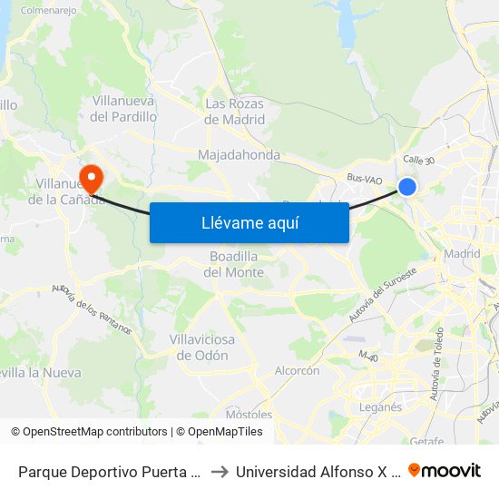 Parque Deportivo Puerta De Hierro to Universidad Alfonso X El Sabio map
