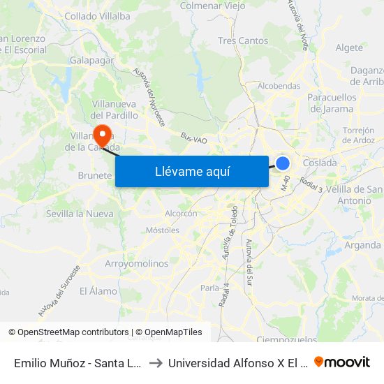 Emilio Muñoz - Santa Leonor to Universidad Alfonso X El Sabio map