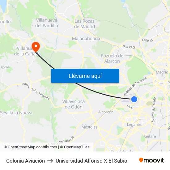 Colonia Aviación to Universidad Alfonso X El Sabio map