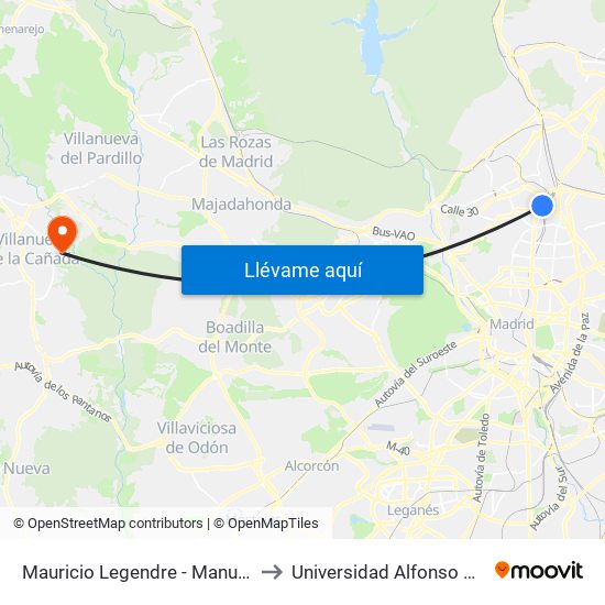 Mauricio Legendre - Manuel Caldeiro to Universidad Alfonso X El Sabio map