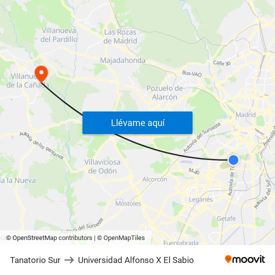Tanatorio Sur to Universidad Alfonso X El Sabio map