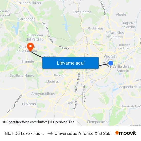 Blas De Lezo - Ilusión to Universidad Alfonso X El Sabio map