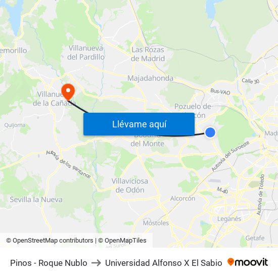 Pinos - Roque Nublo to Universidad Alfonso X El Sabio map