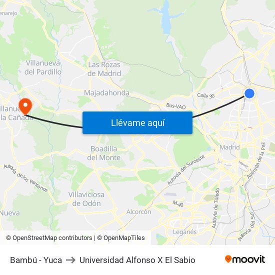 Bambú - Yuca to Universidad Alfonso X El Sabio map