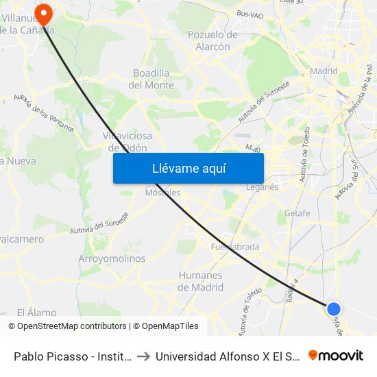 Pablo Picasso - Instituto to Universidad Alfonso X El Sabio map