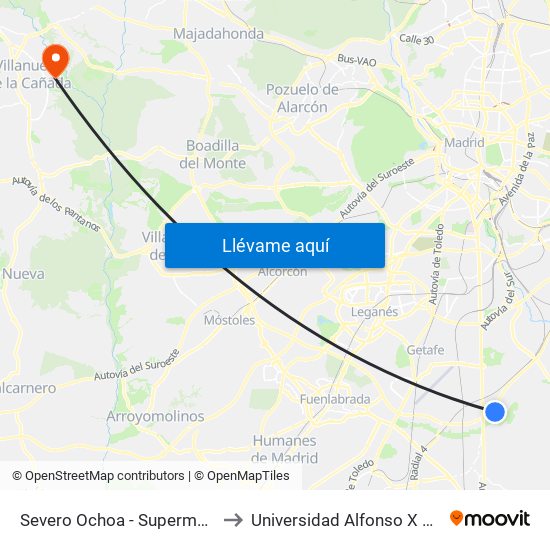 Severo Ochoa - Supermercados to Universidad Alfonso X El Sabio map