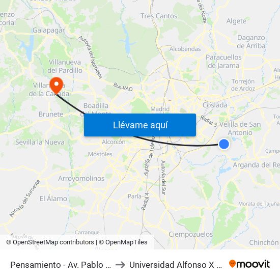Pensamiento - Av. Pablo Iglesias to Universidad Alfonso X El Sabio map
