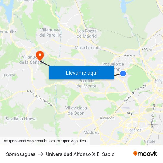 Somosaguas to Universidad Alfonso X El Sabio map