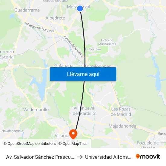 Av. Salvador Sánchez Frascuelo - Est. Buses to Universidad Alfonso X El Sabio map