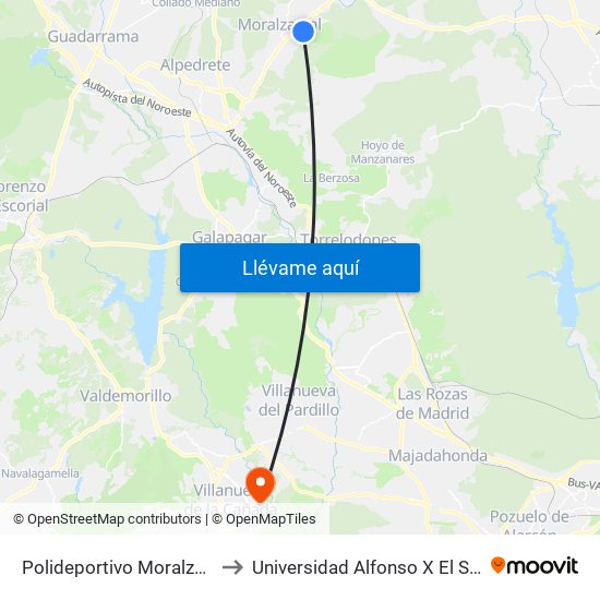 Polideportivo Moralzarzal to Universidad Alfonso X El Sabio map